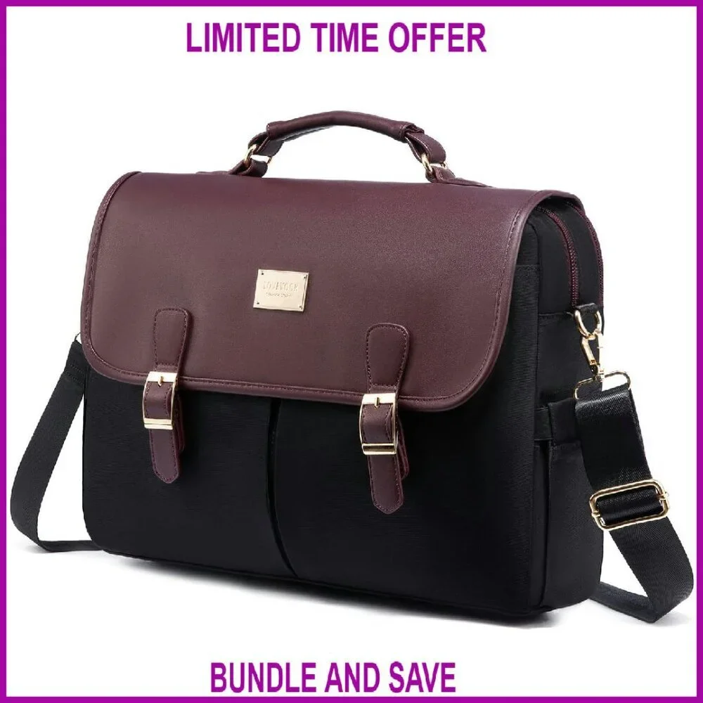 Large 15.6 Inch Laptop Messenger Bag, PU Leather, 17 Pockets, Travel & Work Tote